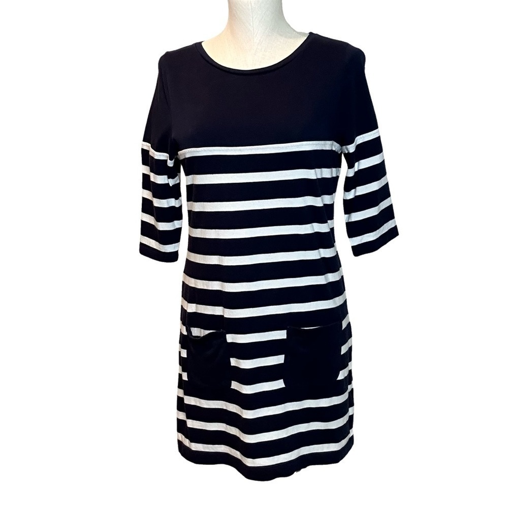 Boden Black and White Striped Mini Dress